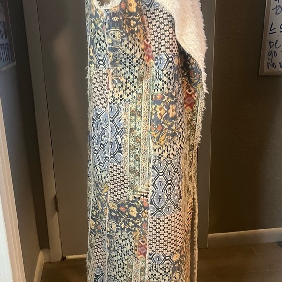 Boho suede patchwork reversible coat vest duster by Paparazzi Biz Sherpa lining - Picture 14 of 16